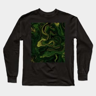 Green, black and gold marbled pattern Long Sleeve T-Shirt